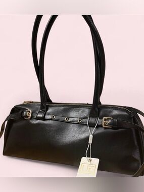 Urban Expressions Black Shoulder Bag with Gold-Tone Accents